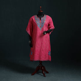 Pink - Kashmiri Kashida Hand Embroidered Cotton Kaftan (Medium) 20