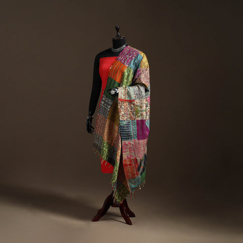 Bengal Hand Embroidery Patchwork Reversible Silk Kantha Dupatta 70