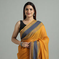 Orange - Bengal Woven Border Handloom Pure Cotton Saree 55