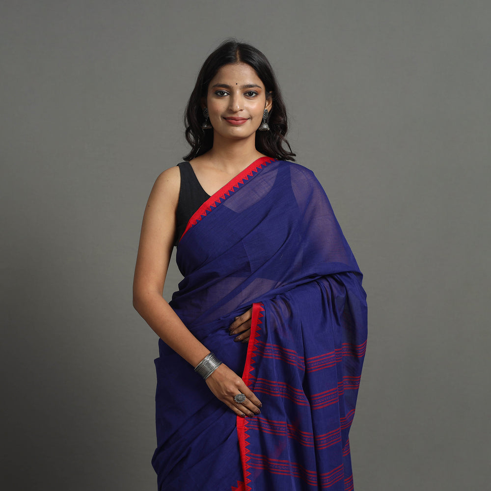 Purple - Bengal Handwoven Cotton Plain Begampuri Saree 21