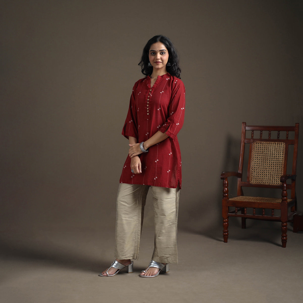 Jacquard Cotton Short Kurta for Women 28