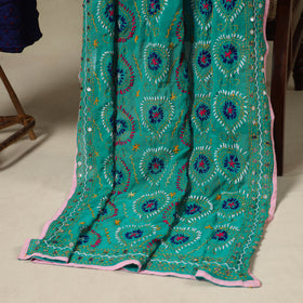 Blue 2pc Unstitched Bandhani Dress Material with Jewellery Set