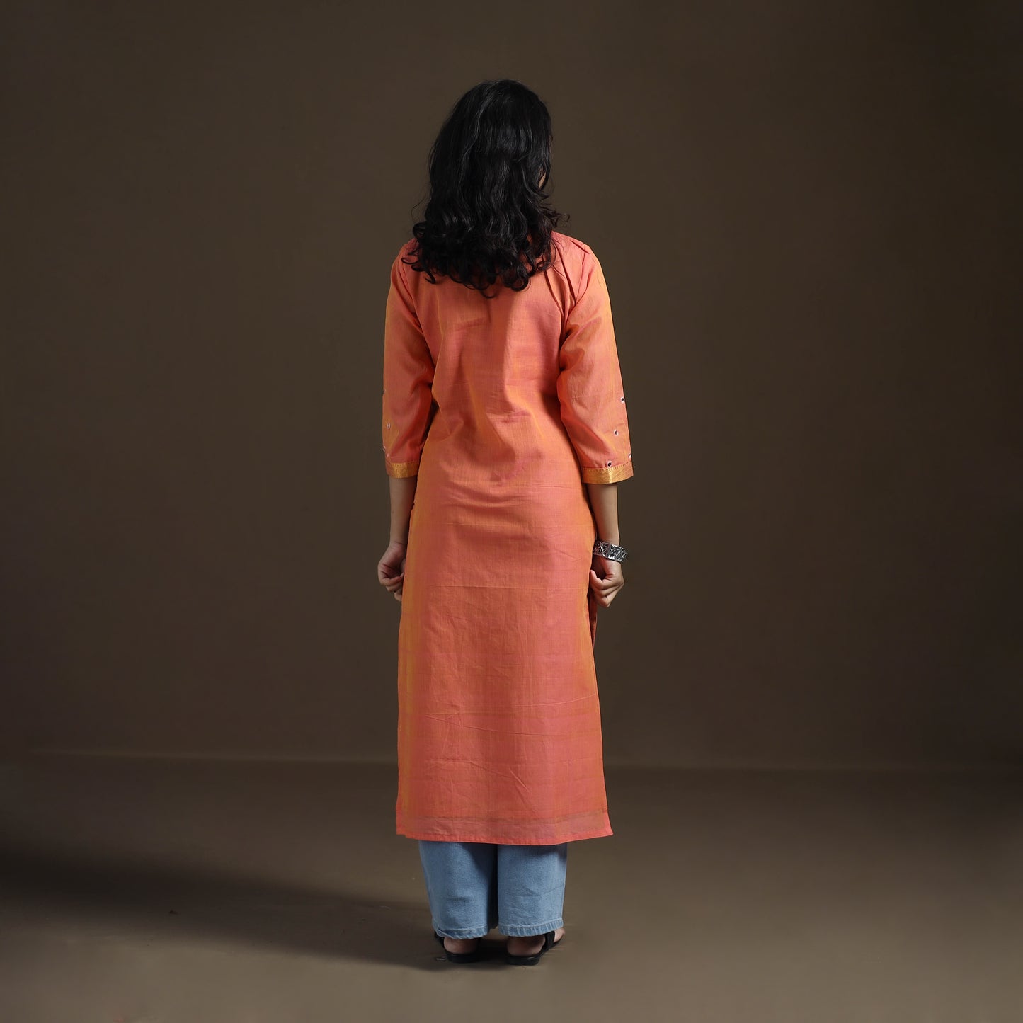 Mangalagiri Pure Handwoven Cotton Mirror Work Straight Kurta for women 13