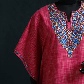Pink - Kashmiri Kashida Hand Embroidered Cotton Kaftan (Medium) 20