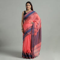 Peach - Bengal  Border Handloom Pure Cotton Saree 56