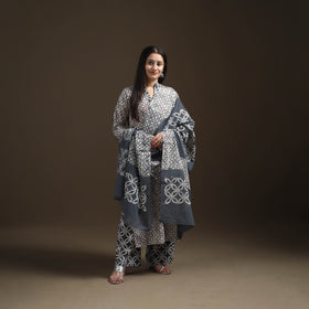 Hand Batik Print Cotton Suit Set with Dupatta for Women 16