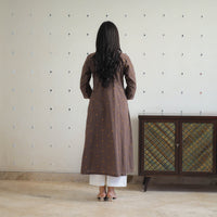 Brown - Pure Cotton A-Line Jacquard Kurta 07