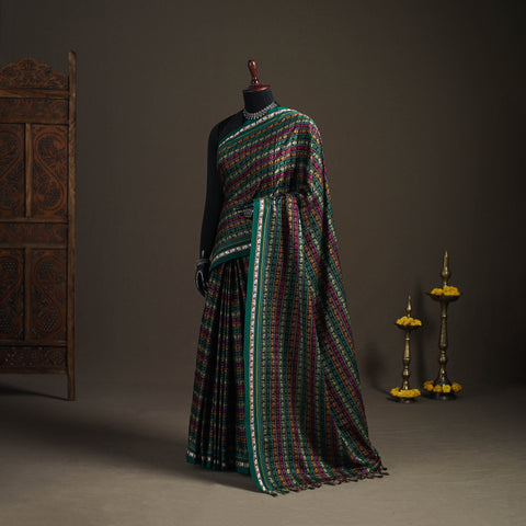 Multicolor - Mercerised Cotton Silk Khun Saree with Blouse Piece 18