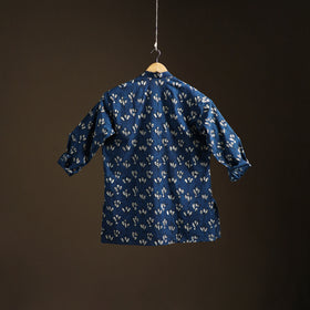 Indigo Bagru Block Print Natural Dyed Cotton Short Men Kurta 08