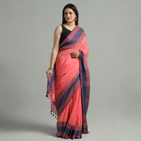 Peach - Bengal  Border Handloom Pure Cotton Saree 56