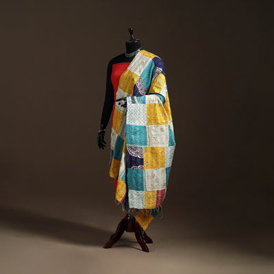 Bengal Hand Embroidery Patchwork Reversible Silk Kantha Dupatta 71