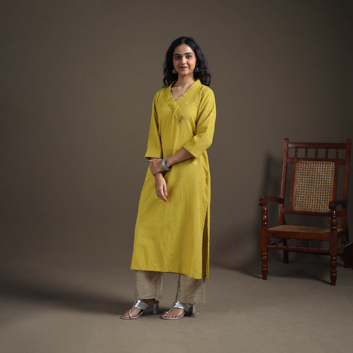 Jacquard Cotton Straight Long Kurta for Women 17