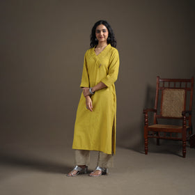 Jacquard Cotton Straight Long Kurta for Women 17