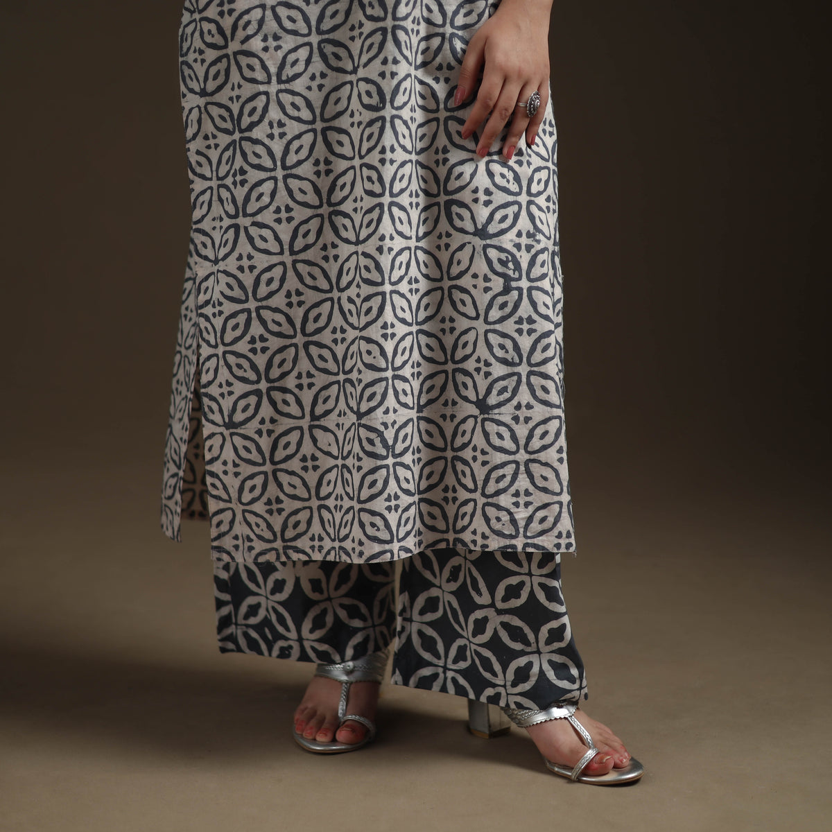 Hand Batik Print Cotton Suit Set with Dupatta for Women 16
