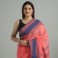 Peach - Bengal  Border Handloom Pure Cotton Saree 56