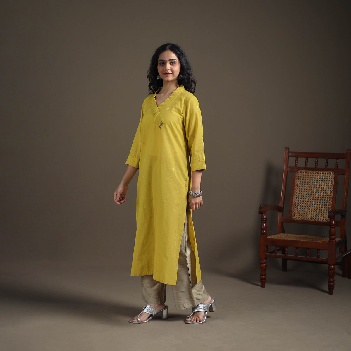 Jacquard Cotton Straight Long Kurta for Women 17