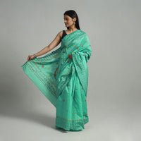 Green - Handcrafted Bengal Nakshi Kantha Work Silk Saree 47