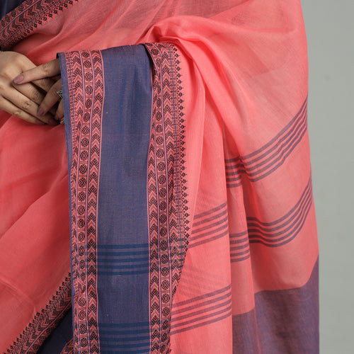 Peach - Bengal  Border Handloom Pure Cotton Saree 56