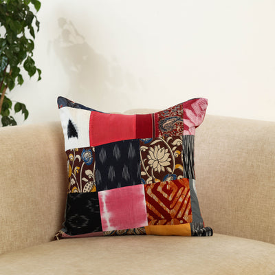 Multicolor - handcrafted cotton patchwork cushion cover 114