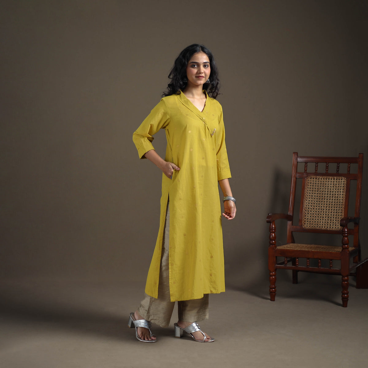 Jacquard Cotton Straight Long Kurta for Women 17
