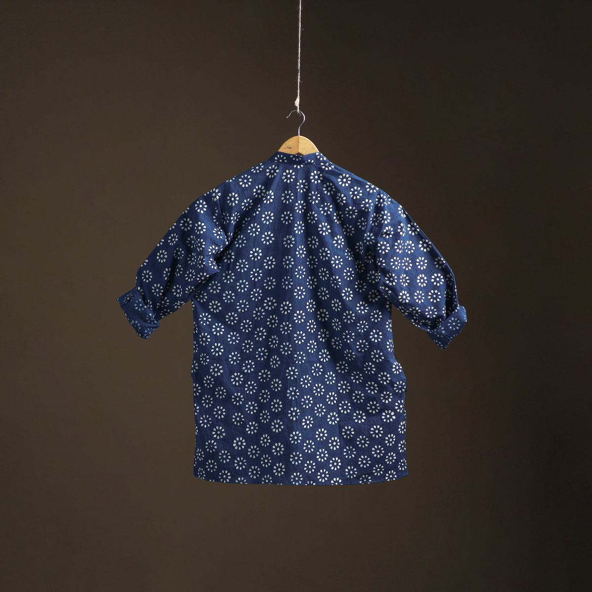 Indigo Bagru Block Print Natural Dyed Cotton Short Men Kurta 06