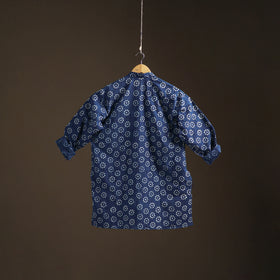 Indigo Bagru Block Print Natural Dyed Cotton Short Men Kurta 06