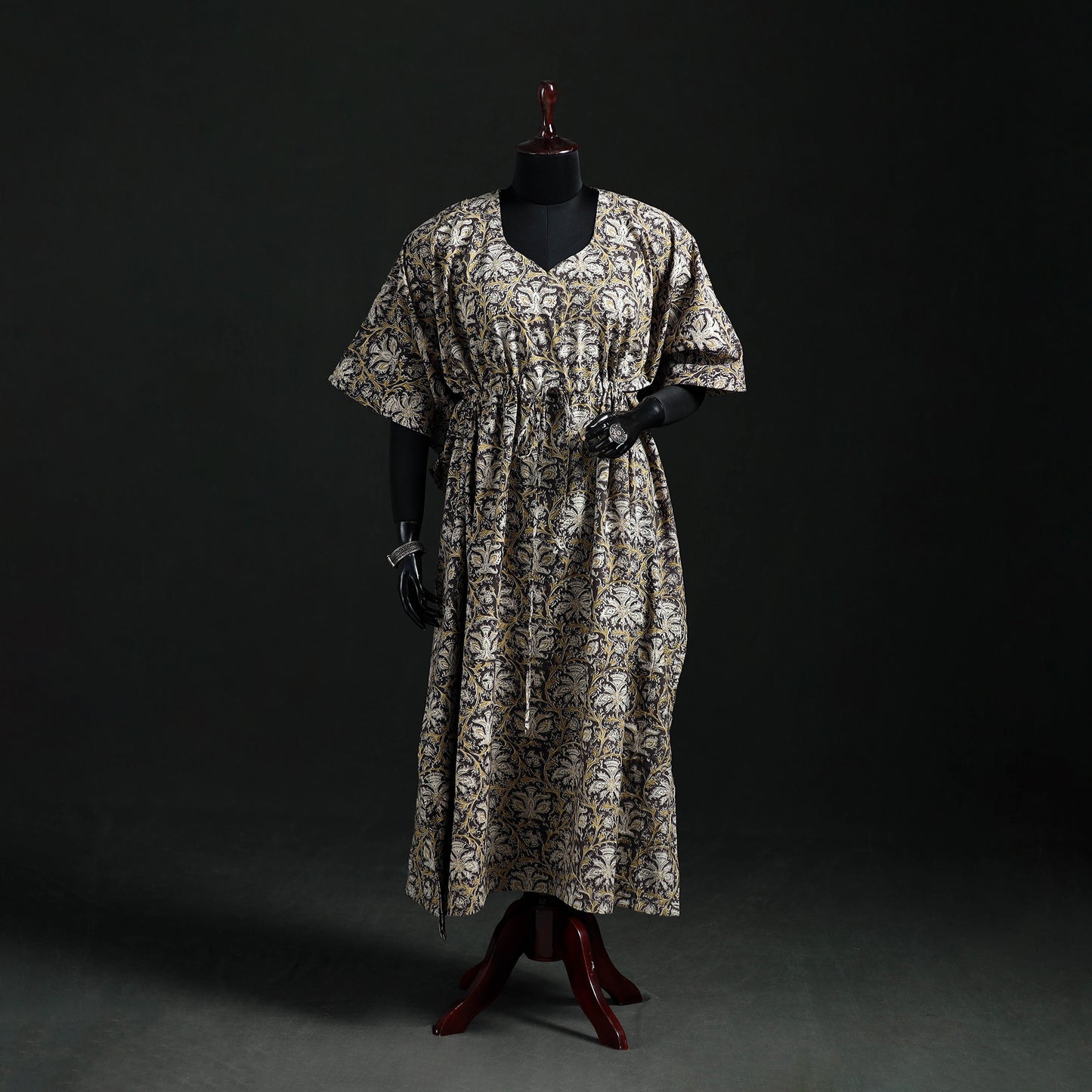 Kalamkari Hand Block Print Natural Dyed Cotton Kaftan (Long) 08