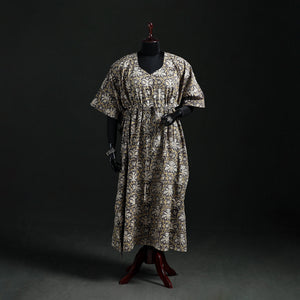 Kalamkari Hand Block Print Natural Dyed Cotton Kaftan (Long) 08