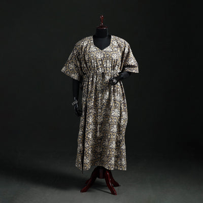 Kalamkari Hand Block Print Natural Dyed Cotton Kaftan (Long) 08