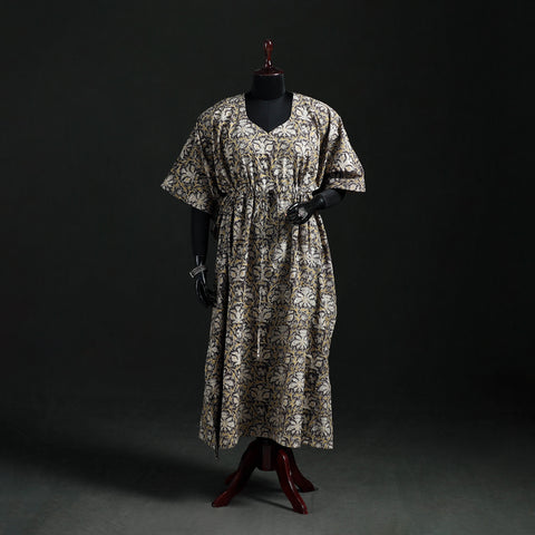 Kalamkari Hand Block Print Natural Dyed Cotton Kaftan (Long) 08