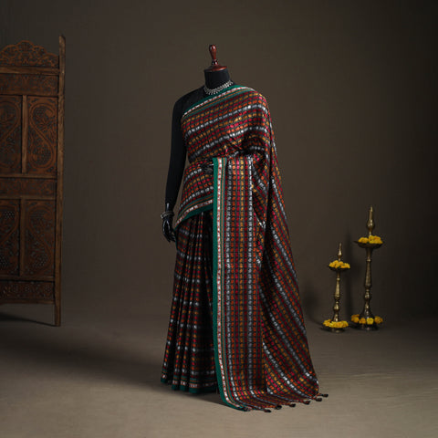 Multicolor - Mercerised Cotton Silk Khun Saree with Blouse Piece 19