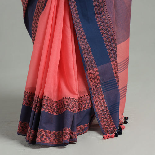 Peach - Bengal  Border Handloom Pure Cotton Saree 56