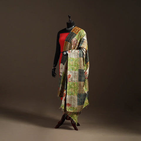 Bengal Hand Embroidery Patchwork Reversible Silk Kantha Dupatta 72