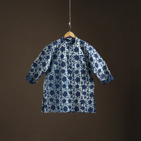 Indigo Bagru Block Print Natural Dyed Cotton Short Men Kurta 07