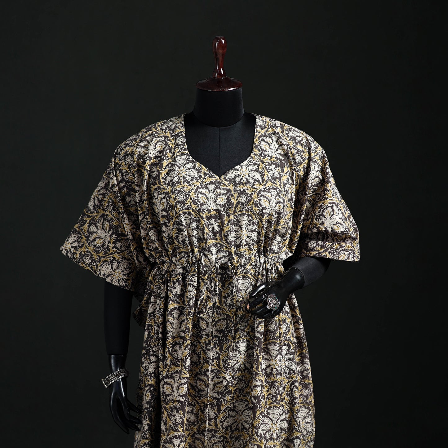 Kalamkari Hand Block Print Natural Dyed Cotton Kaftan (Long) 08