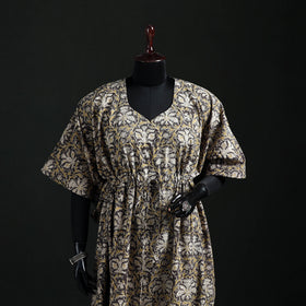 Kalamkari Hand Block Print Natural Dyed Cotton Kaftan (Long) 08