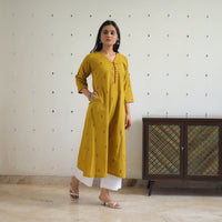 Yellow - Pure Cotton A-Line Jacquard Kurta 08