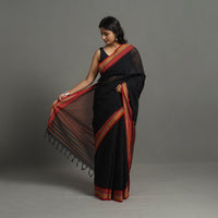 Black - Bengal Handwoven Cotton Plain Begampuri Saree 23