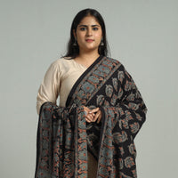 Black - Block Printed Cotton Ajrakh Dupatta with Tassels 11