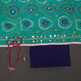 Blue 2pc Unstitched Bandhani Dress Material with Jewellery Set