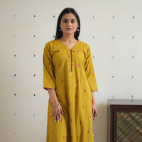 Yellow - Pure Cotton A-Line Jacquard Kurta 08