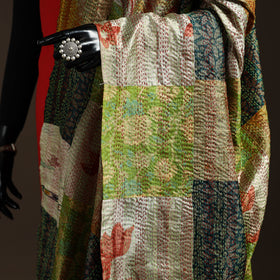 Multicolor - Bengal Hand Embroidery Patchwork Reversible Silk Kantha Dupatta 72