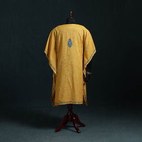 Yellow - Kashmiri Kashida Hand Embroidered Cotton Kaftan (Medium) 21