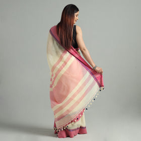 Yellow - bengal woven border handloom pure cotton saree 57