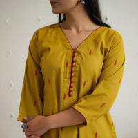 Yellow - Pure Cotton A-Line Jacquard Kurta 08