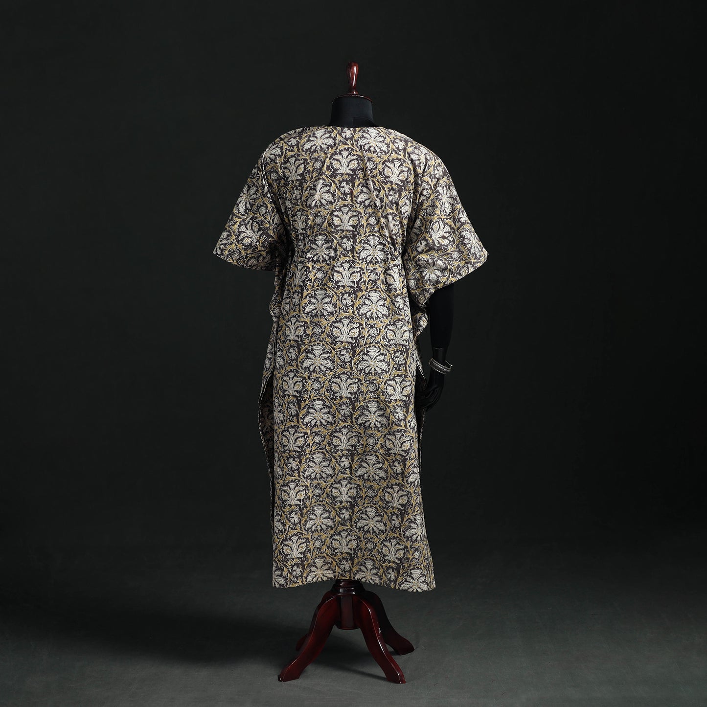 Kalamkari Hand Block Print Natural Dyed Cotton Kaftan (Long) 08