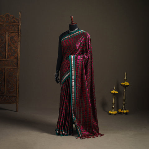 Purple - Mercerised Cotton Silk Khun Saree with Blouse Piece 20