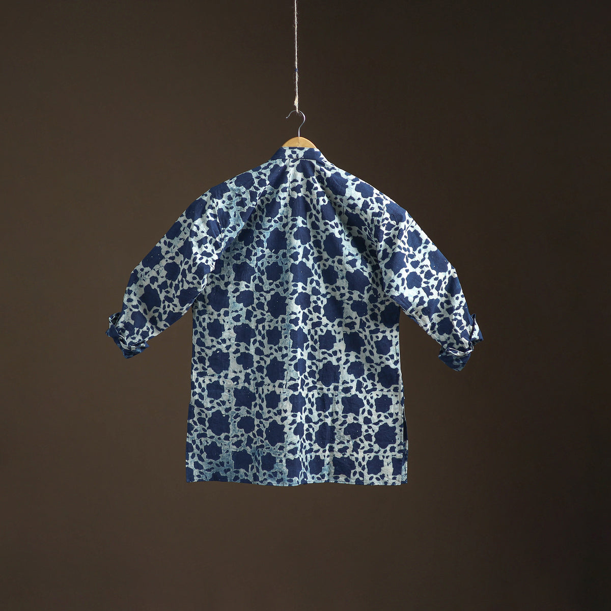 Indigo Bagru Block Print Natural Dyed Cotton Short Men Kurta 07