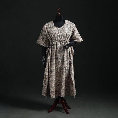 Kalamkari Hand Block Print Natural Dyed Cotton Kaftan (Long) 09