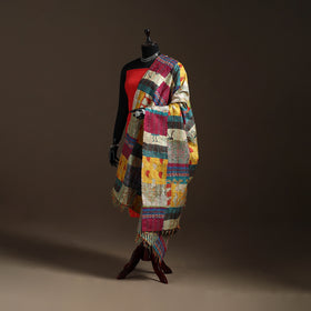 Multicolor - Bengal Hand Embroidery Patchwork Reversible Silk Kantha Dupatta 73